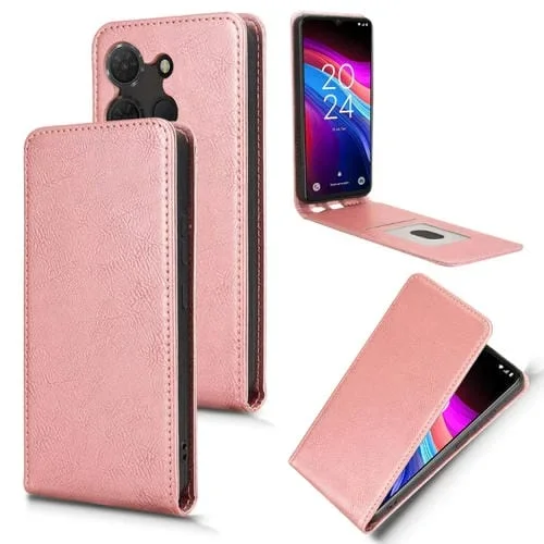 Funda de Cuero Magnética con Tapa Vertical para Teléfono TCL 503 (Oro Rosa)
