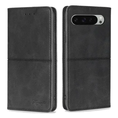 Funda de Cuero Magnética con Textura de Vaca para Google Pixel 9 Pro XL (Negra)