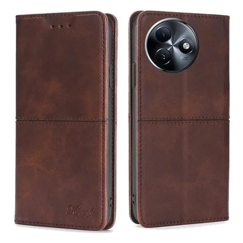 Funda de Cuero Magnética con Textura de Vaca para Itel S24 4G (Marrón Oscuro)