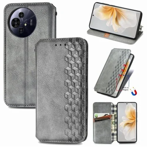 Funda de Cuero Magnética Nxtpaper para TCL 50 Pro (Gris) con Diseño de Cuadrícula Cúbica