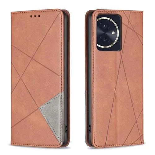 Funda de Cuero Magnética para Honor 100 con Textura Rombo (Marrón)