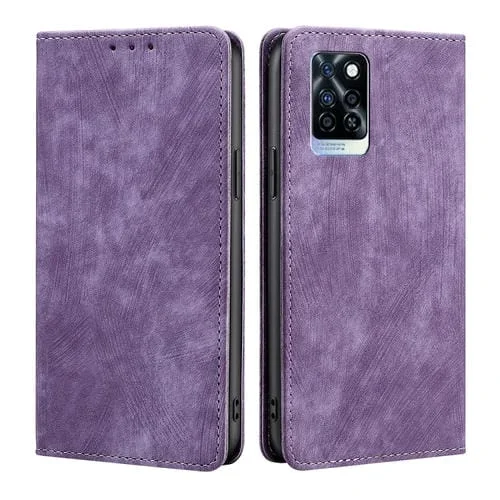 Funda de Cuero Magnética para Infinix Note 10 Pro con Rfid y Cepillo Antirrobo (Púrpura)