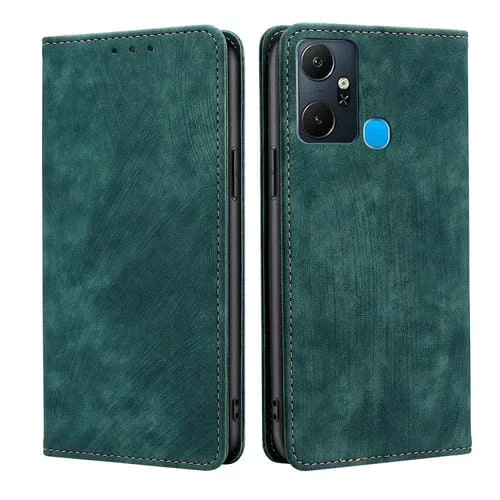 Funda de Cuero Magnética para Infinix Smart 6 Plus con Rfid y Cepillo Antirrobo (Verde)