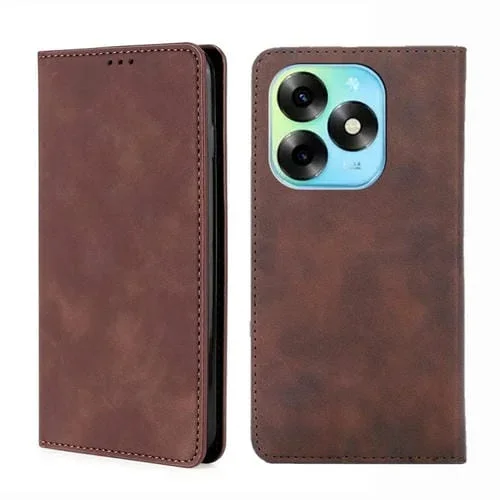 Funda de Cuero Magnética para Itel S23 Plus 4G Skin Feel (Marrón Oscuro)