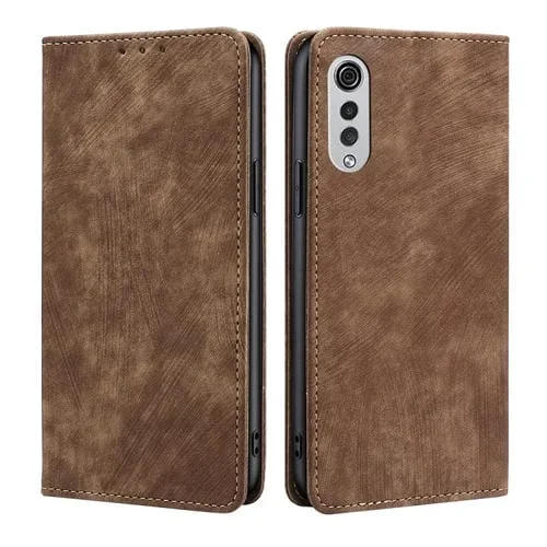 Funda de Cuero Magnética para LG Velvet con Protección RFID y Cepillo Antirrobo (Marrón)