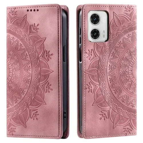 Funda de Cuero Magnética para Motorola Moto G73 Totem en Relieve (Oro Rosa)