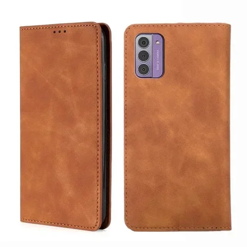 Funda de Cuero Magnética para Nokia G42 5G Skin Feel (Marrón Claro)