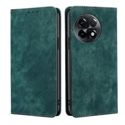 Funda de Cuero Magnética para OnePlus Ace 2 / 11R con Rfid y Cepillo Antirrobo (Verde)