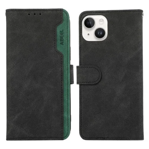 Funda de Cuero Magnética Rfid Abeel para iPhone 15 Color Block (Negro-Verde)