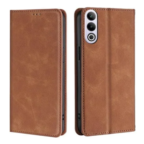 Funda de Cuero Magnética Skin Feel para OnePlus Ace 3V 5G (Marrón Claro)