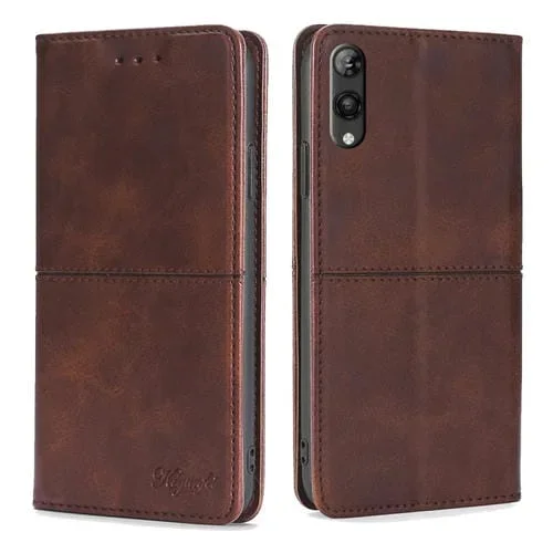 Funda de Cuero Magnética Textura de Vaca para Rakuten Hand 5G (Marrón Oscuro)