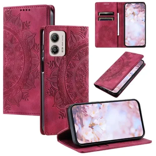 Funda de Cuero Magnética Totem para Motorola Moto G53 en Relieve (Rojo)