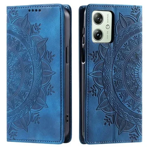 Funda de Cuero Magnética Totem para Motorola Moto G54 con Relieve (Azul)