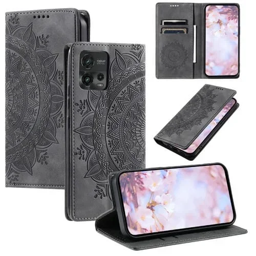 Funda de Cuero Magnética Totem para Motorola Moto G72 en Relieve (Gris)