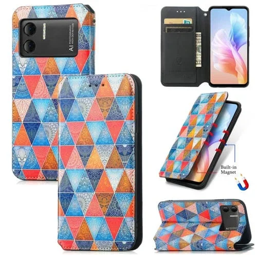 Funda de Cuero Magnético para Doogee X98 Pro y X98 Caseneo (Mandala de Rombos)