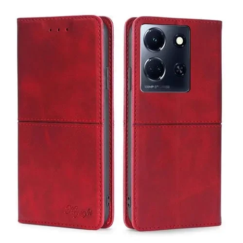 Funda de Cuero Magnético para Infinix Note 30 5G con Textura de Vaca (Rojo)