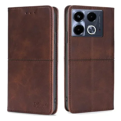 Funda de Cuero Magnético para Infinix Note 40 4G con Textura de Vaca (Marrón Oscuro)