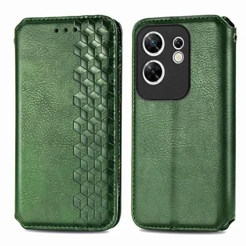 Funda de Cuero Magnético Prensado para Infinix Zero 30 4G Cubic Grid (Verde)