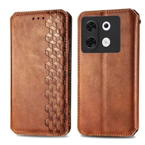Funda de Cuero Magnético Prensado para Infinix Zero 30 5G Cubic Grid (Marrón)
