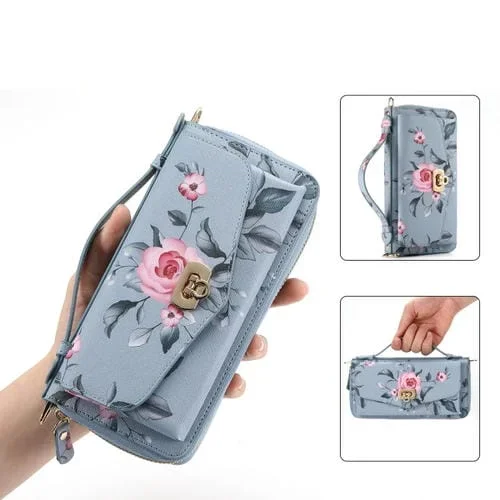 Funda de Cuero Magsafe iPhone 14 Pro Max Billetera Cruzada Multifuncional con Cremallera (Azul)