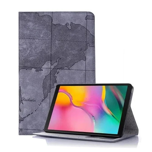 Funda de Cuero Map Texture para Galaxy Tab A 8 (2019) P200 P205 con Soporte y Ranuras