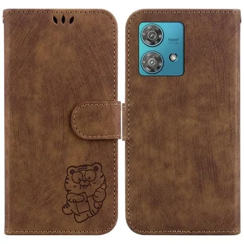 Funda de Cuero Motorola Edge 40 Neo Little Tiger en Relieve (Marrón)