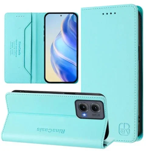 Funda de Cuero Motorola Edge 5G 2024 Rc01 con Doble Pliegue y Succión Magnética Rfid (Verde Menta)