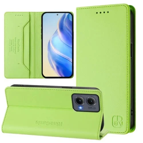 Funda de Cuero Motorola Edge 5G 2024 Rc01 con Doble Pliegue y Succión Magnética (Verde Hierba)