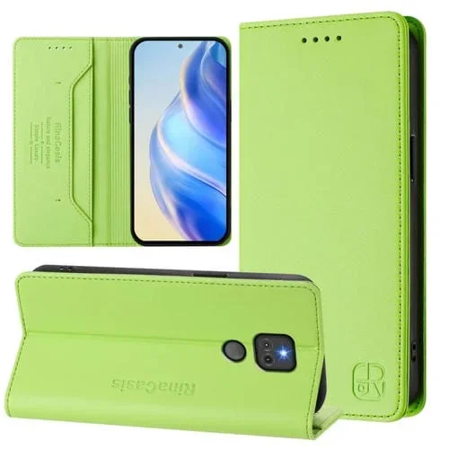 Funda de Cuero Motorola Moto G Play 2021 Rc01 con Doble Pliegue y Succión Magnética (Verde Hierba)
