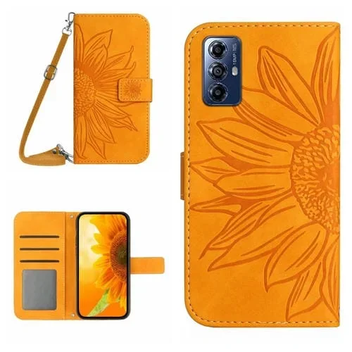 Funda de Cuero Motorola Moto G Play 2023 Ht04 Skin Feel con Tapa en Relieve y Cordón (Amarillo)