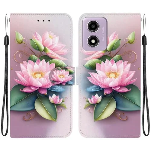 Funda de Cuero Motorola Moto G04S/E14 con Dibujo de Colores y Textura de Cristal (Lotus)