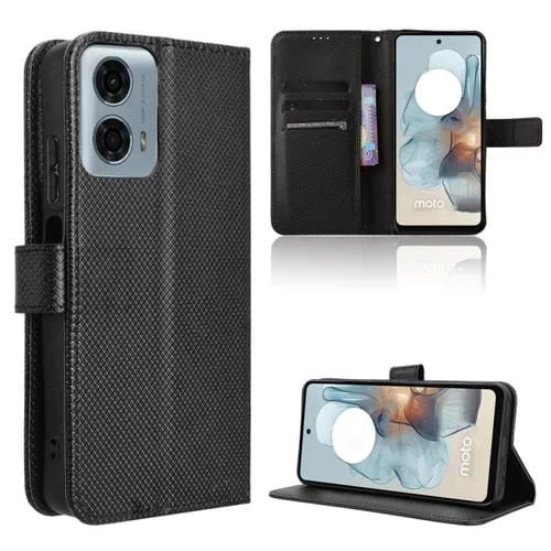 Funda de Cuero Motorola Moto G45 5G con Textura de Diamante (Negra)