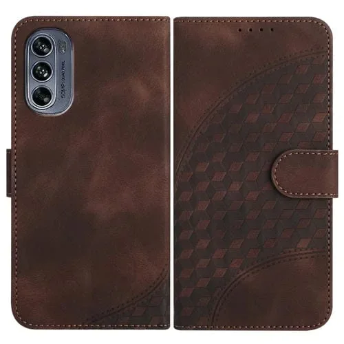 Funda de Cuero Motorola Moto G62 5G Yx0060 con Relieve y Cabeza de Elefante con Cordón (Café)