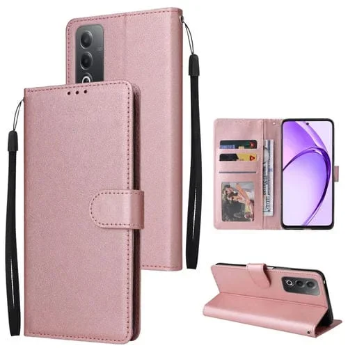 Funda de Cuero Multifuncional con 3 Ranuras para Tarjetas para Oppo A3 Pro 5G (Oro Rosa)