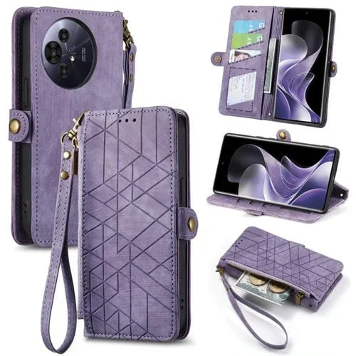 Funda de Cuero Nxtpaper con Hebilla Lateral y Cremallera para TCL 50 Pro (Morado)