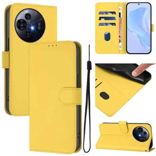 Funda de Cuero Nxtpaper para TCL 50 Pro con Textura de Piel y Cordón (Amarillo Limón)