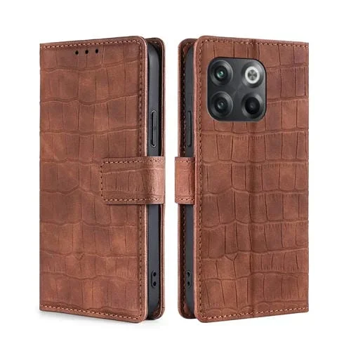 Funda de Cuero OnePlus 10T Skin Feel Cocodrilo con Cierre Magnético (Marrón)