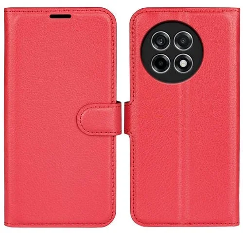 Funda de Cuero OnePlus Ace 5 Pro Tapa Horizontal Textura de Lichi Soporte (Rojo)