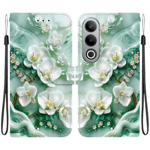 Funda de Cuero OnePlus Nord CE4 5G con Dibujo de Colores y Textura de Cristal (Flores de Jade)