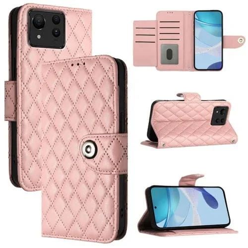 Funda de Cuero para Asus Zenfone 11 con Tapa Textura Ultra Romboidal y Cordón (Rosa Coral)