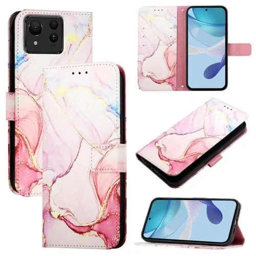 Funda de Cuero para Asus Zenfone 11 Ultra Pt003 con Tapa y Patrón de Mármol (Oro Rosa)