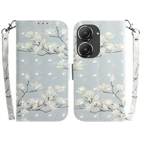 Funda de Cuero para Asus Zenfone 9 con Tapa Horizontal 3D (Magnolia)
