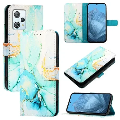 Funda de Cuero para BlackView A53 Pt003 con Tapa y Patrón de Mármol (Verde)