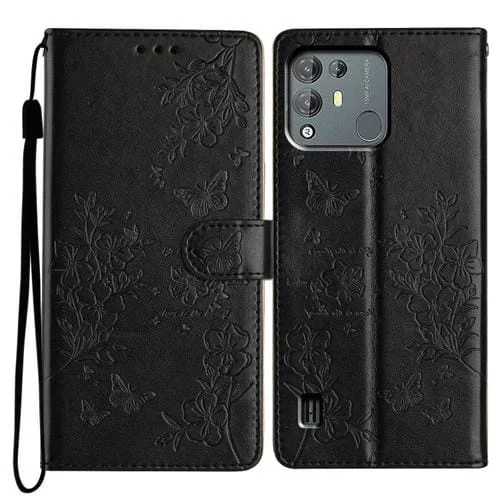 Funda de Cuero para BlackView A55 Pro Butterfly Love Flower en Relieve (Negro)