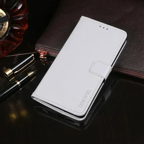 Funda de Cuero para BlackView A80 Plus Idewei Crazy Horse Texture con Soporte y Billetera (Blanco)