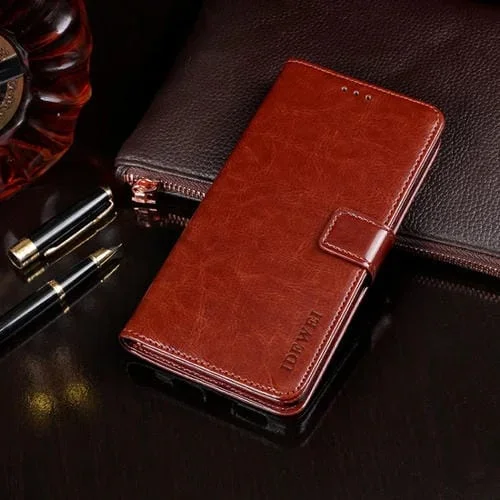 Funda de Cuero para BlackView A80S Idewei Crazy Horse con Soporte, Tragamonedas y Billetera (Marrón)