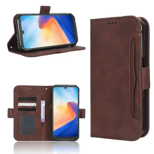 Funda de Cuero para BlackView Bv7200 con Textura Skin Feel y Ranuras para Tarjetas (Marrón)