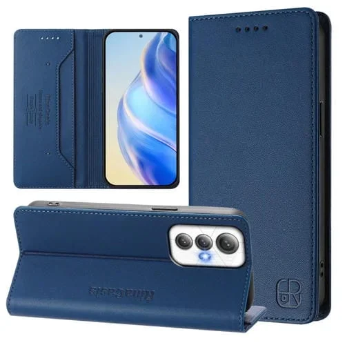 Funda de Cuero para Cubot Max 5 Rc01 con Doble Pliegue y Succión Magnética Rfid (Azul Oscuro)
