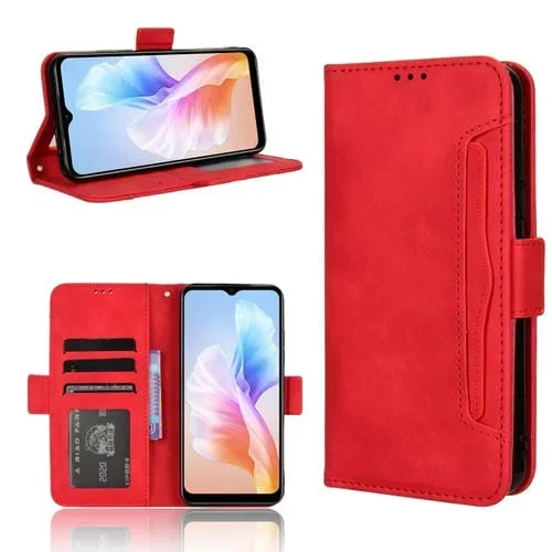 Funda de Cuero para Doogee X98 con Textura Becerro y Ranuras para Tarjetas (Rojo)