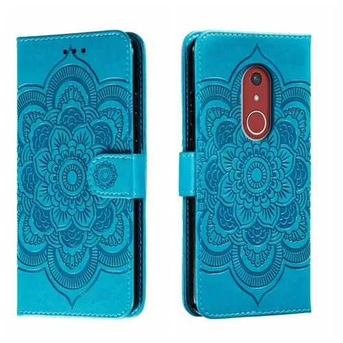 Funda de Cuero para Fujitsu Arrows Be4 Plus F-41B con Patrón en Relieve (Azul)